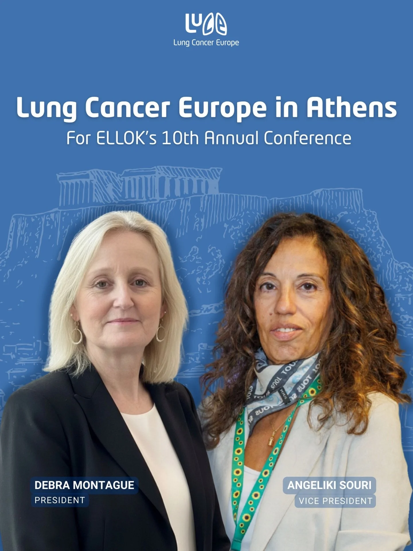 This week, Lung Cancer Europe is in Athens for the 10th Annual Conference of @ellok_org (ELLOK).

Our President, Debra Montague, is speaking on a panel as part of discussions focused on people-centred cancer care, national priorities, and how systems