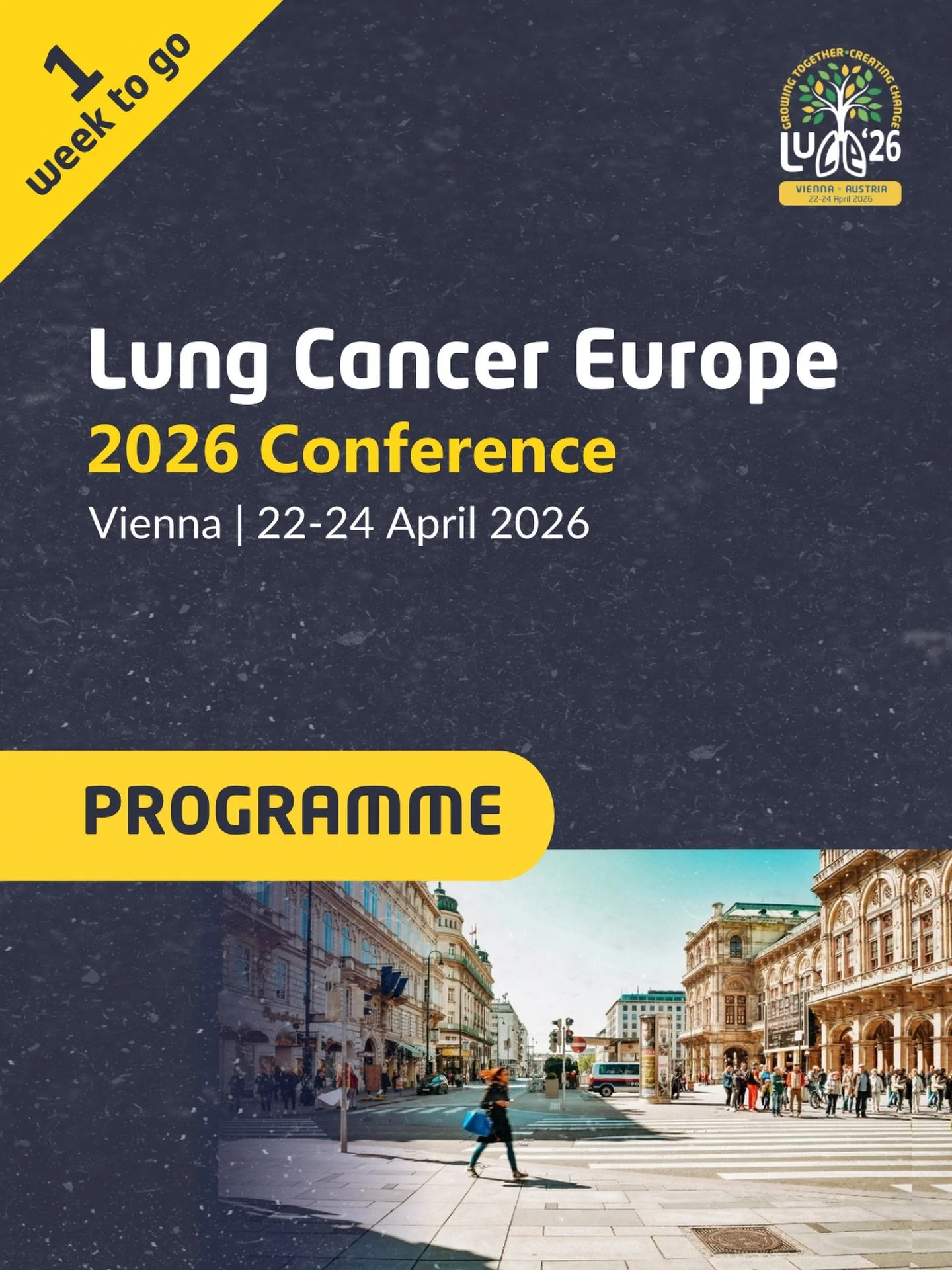 1 week to go 🇦🇹✨

We&rsquo;re almost there! The full programme for the first annual Lung Cancer Europe Conference is now live.

Here&rsquo;s a taste of what&rsquo;s coming up across the three days:

📅 Wednesday 22 April - Conference Day 1
6 keynot
