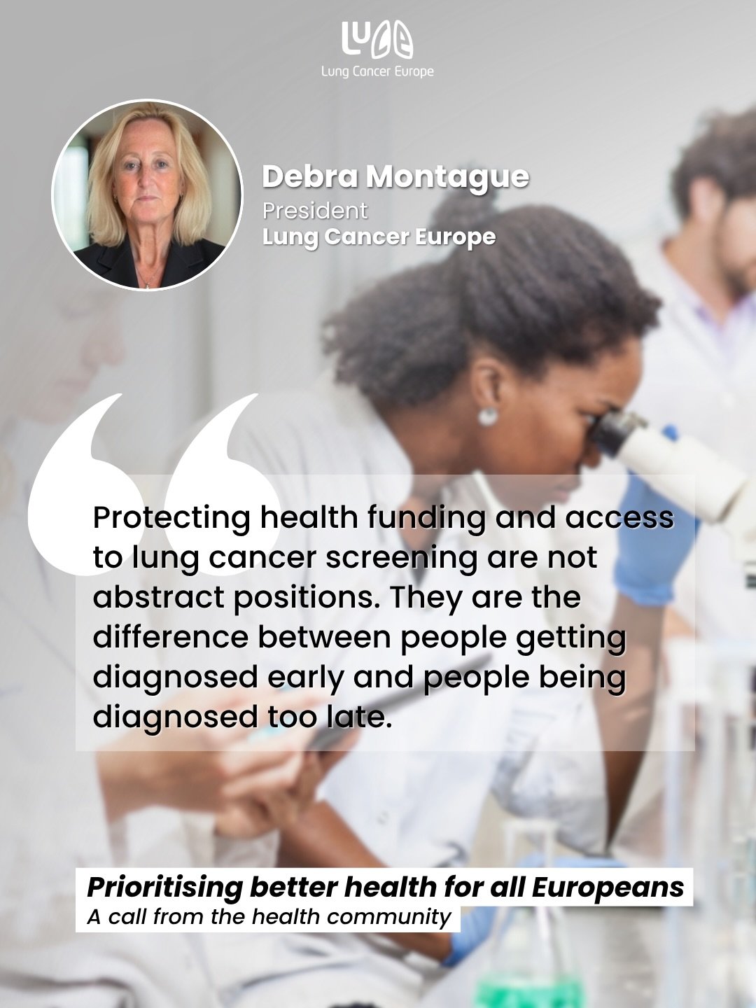 Europe loses &euro;442 billion every year in productivity because of avoidable deaths from non-communicable diseases. Lung cancer is the leading cause of cancer death in Europe.

As EU leaders negotiate the next long-term budget, Lung Cancer Europe P