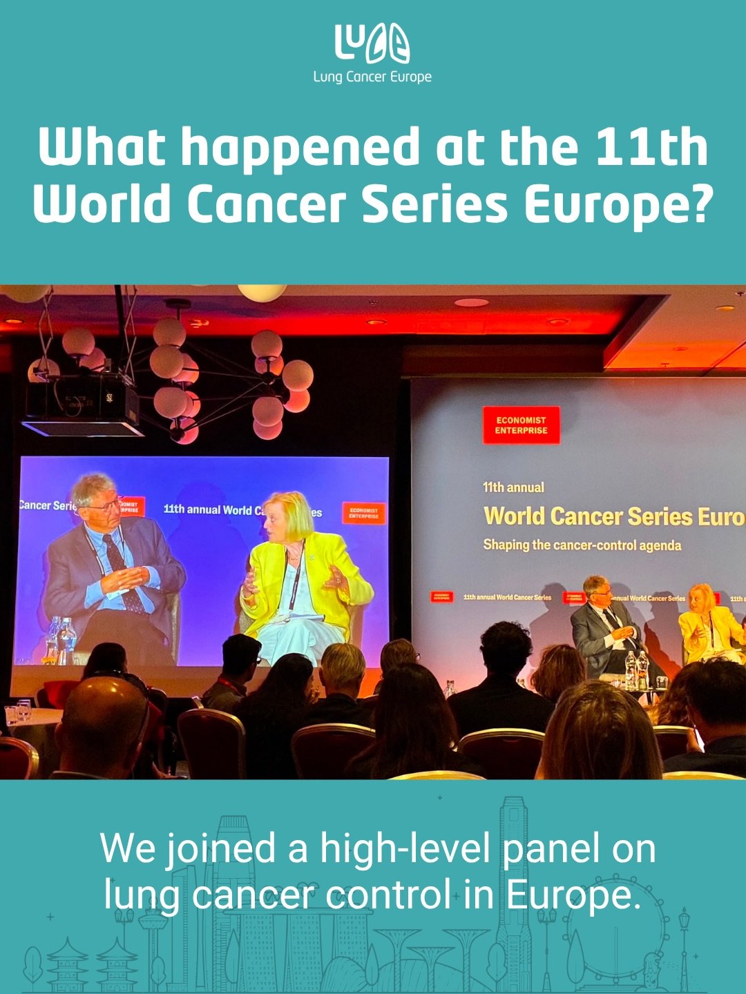 What happened at the 11th World Cancer Series Europe in Brussels this week?

Lung Cancer Europe President Debra Montague joined a panel on lung cancer control in Europe, alongside Jan Van Meerbeeck, thoracic oncologist at Antwerp University Hospital,