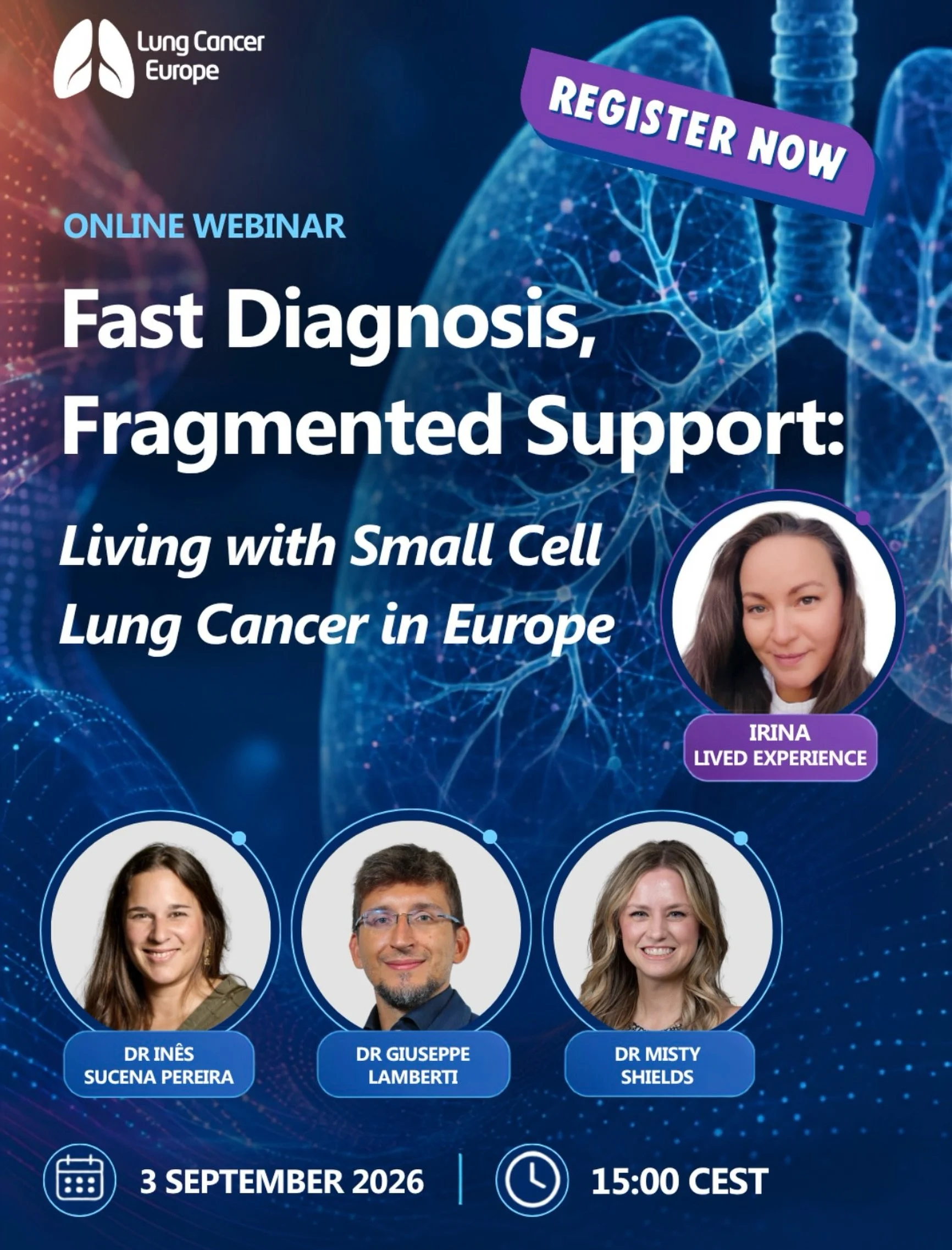 The fourth speaker is confirmed for our small cell lung cancer webinar.

Joining our three clinicians on 3 September is Irina, who lives in Finland and has been living with small cell lung cancer since 2025.

She&rsquo;ll share her own experience of 