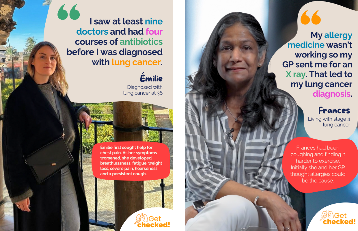 Campaign posts from Émilie, who saw at least nine doctors, and Frances, whose allergy medicine wasn't working, before their lung cancer diagnoses