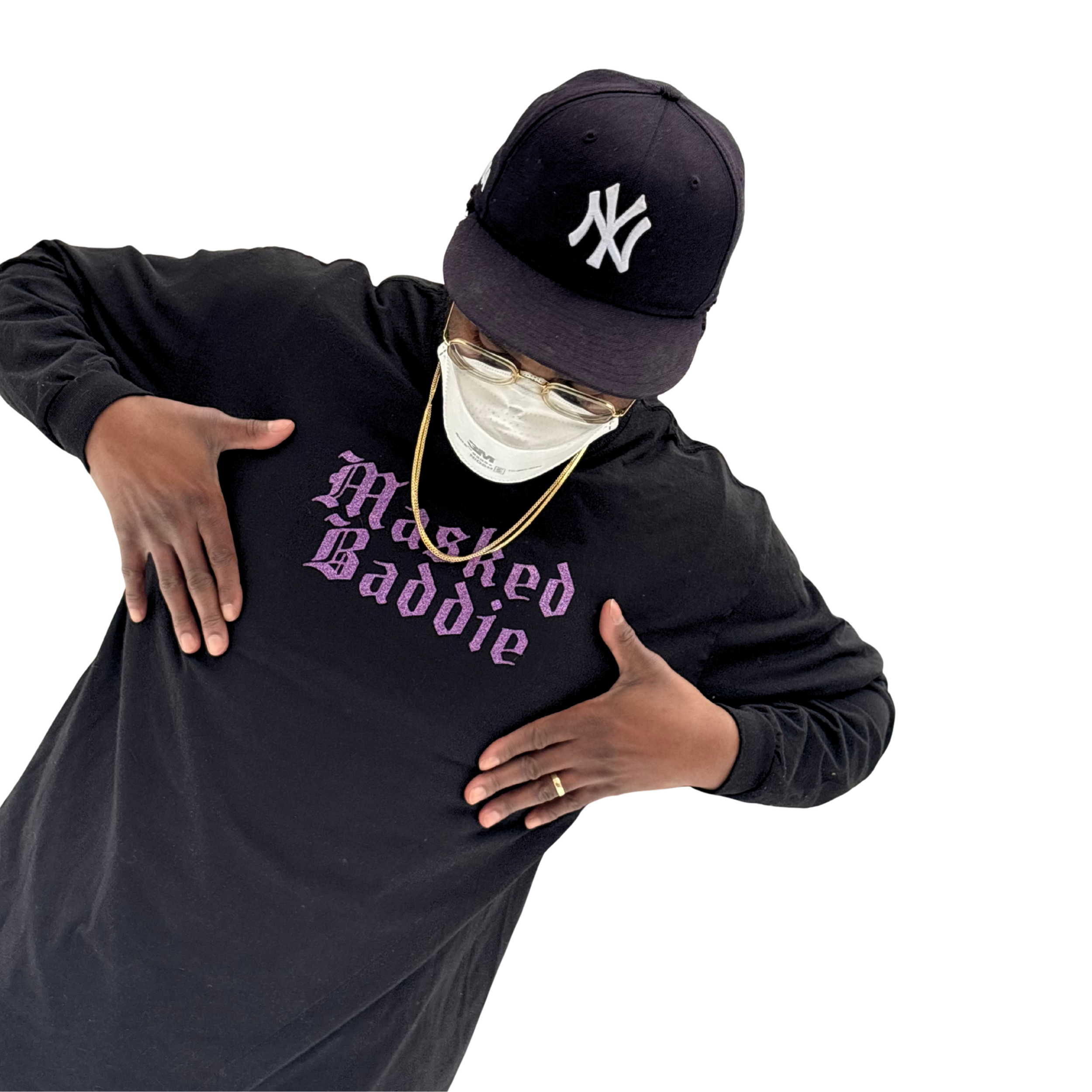 MASKED BADDIE — Black Long Sleeve Crew