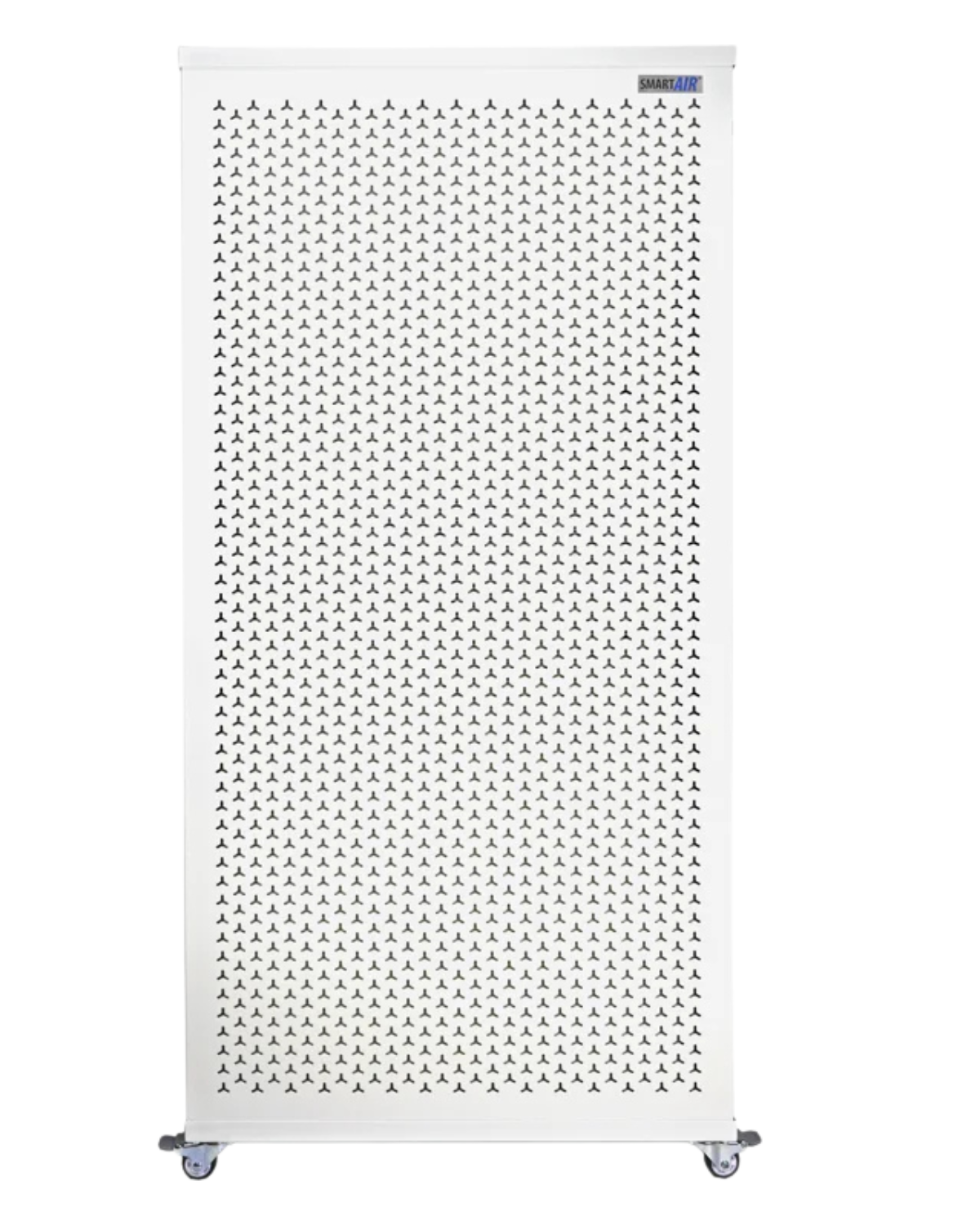 White large space air purifier with a perforated front panel.