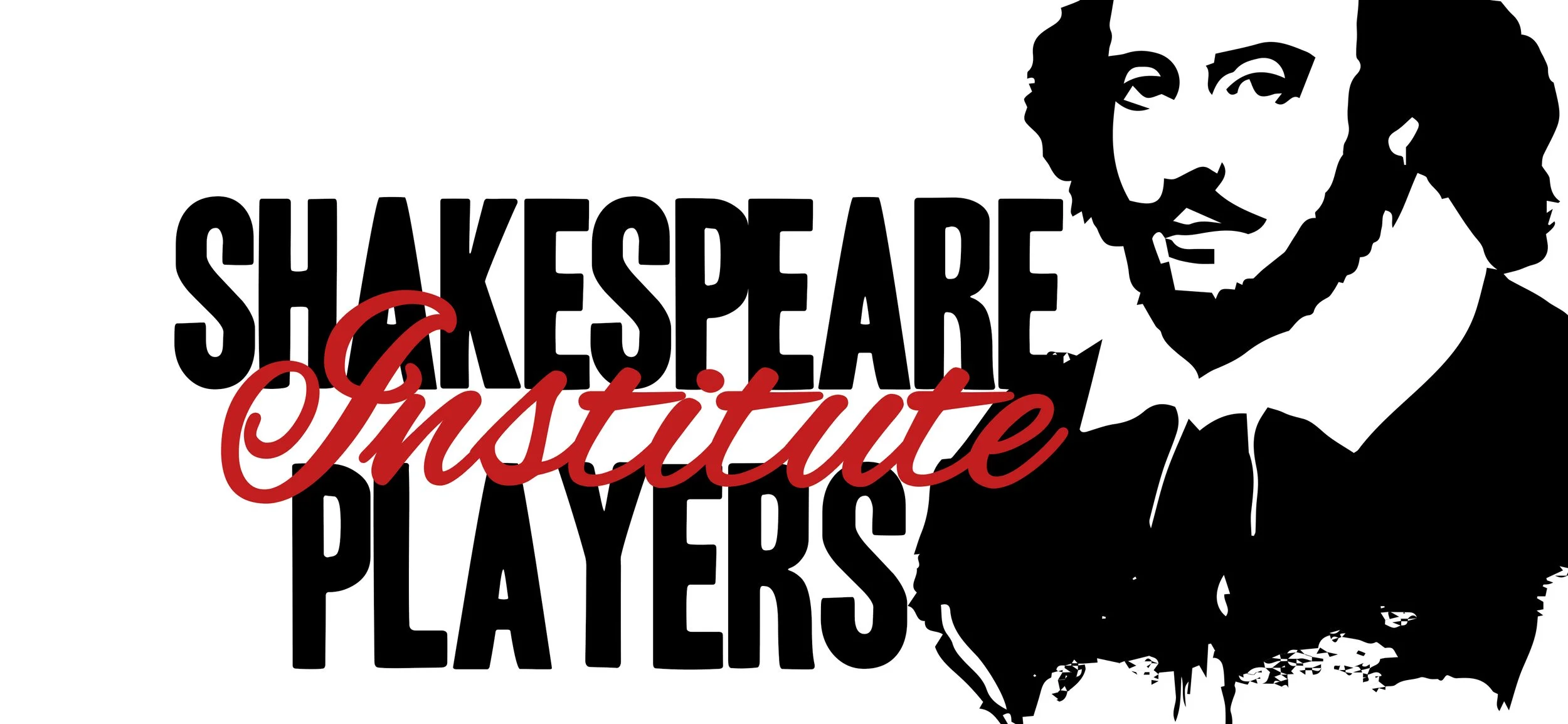 Stylized image of William Shakespeare with the words 'Shakespeare' and 'Players' in black text, and 'Practice' written in red cursive across the middle.