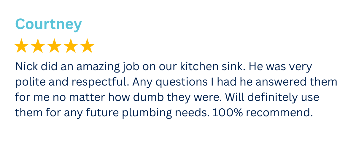Courtney 5 star review on no pressure plumbing