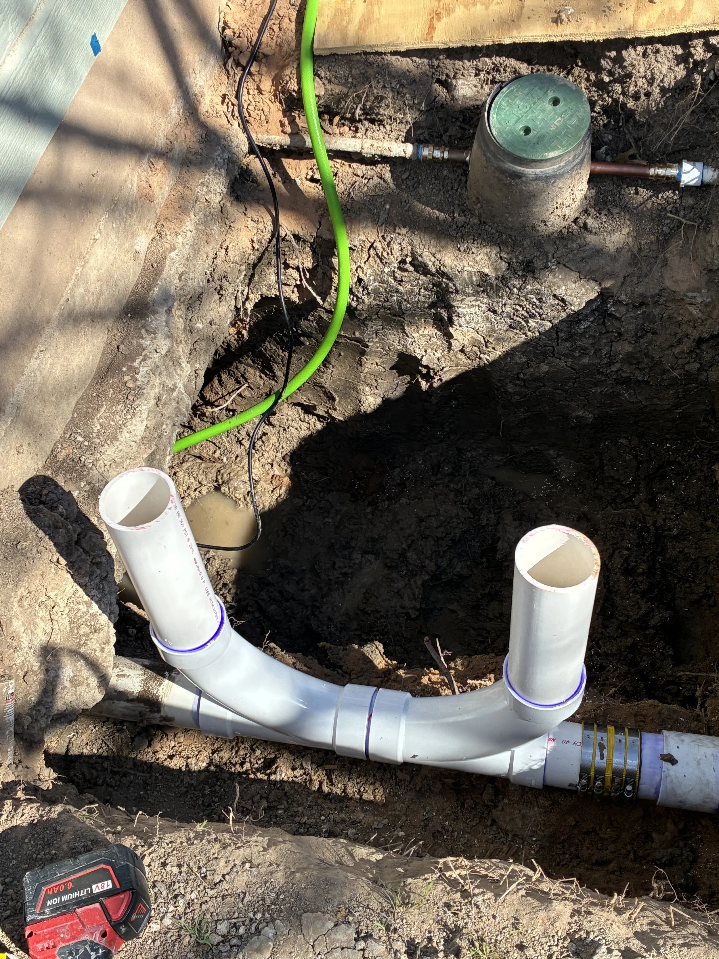sewer line excavated and in repair process