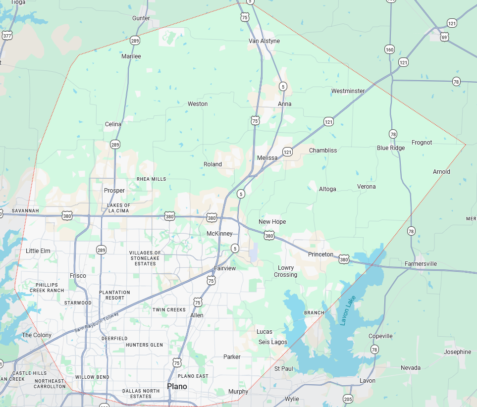 snippet of no pressure plumbing service area from google maps