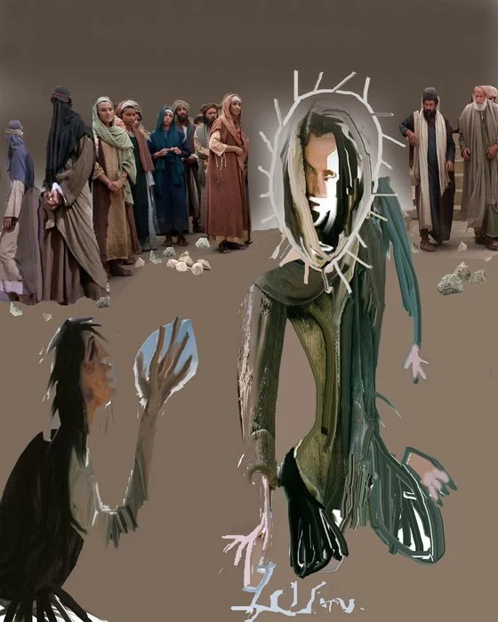 "Jesus Covering For and Keeping the Condemned Adulteress" by Henry Benvenuti