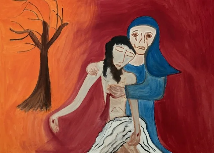 "His Mother Held Him in Her Arms and Washed Him with Her Tears" by Pam Malone