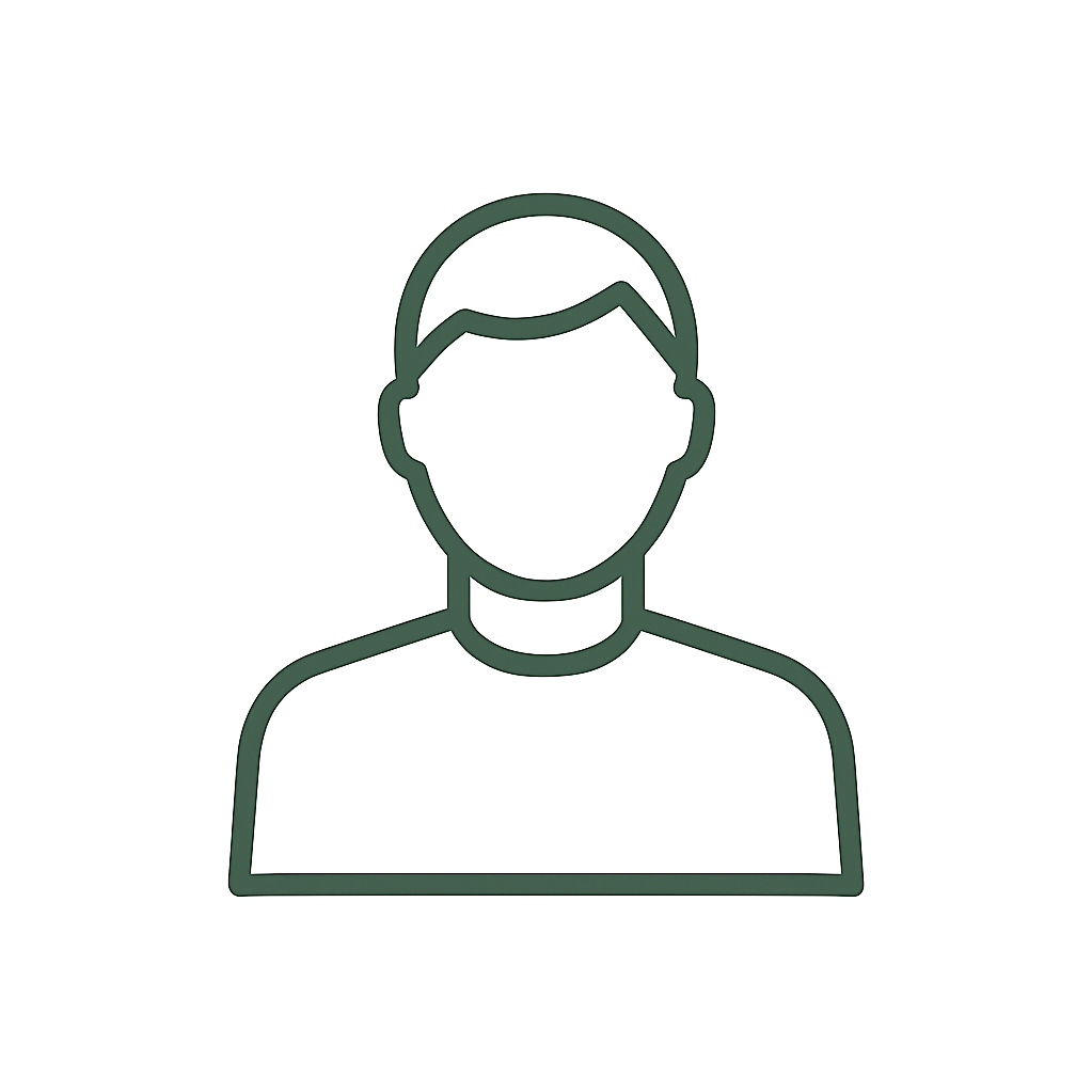 Outline drawing of a person's face and shoulders with no facial features, wearing a headband or cap.