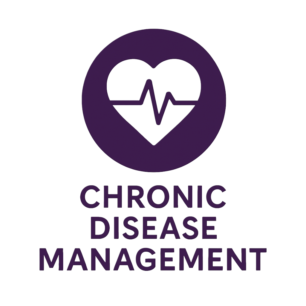 Purple circle with a heart and heartbeat line inside, and the text 'Chronic Disease Management' below.