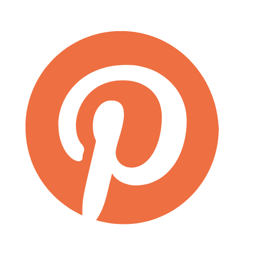 Pinterest logo with an orange circle and a black stylized 'P' in the center.