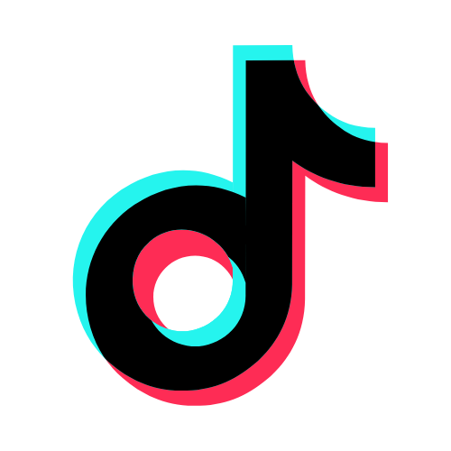 TikTok logo in cyan and pink on black background