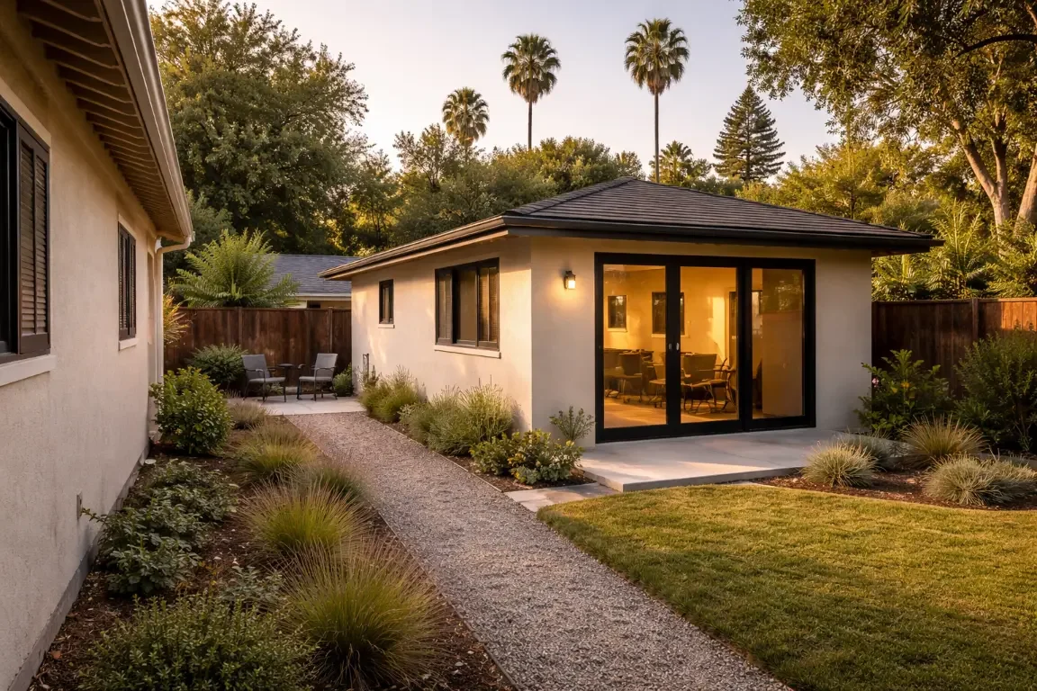 Backyard farm house style ADU in Los Angeles hills.