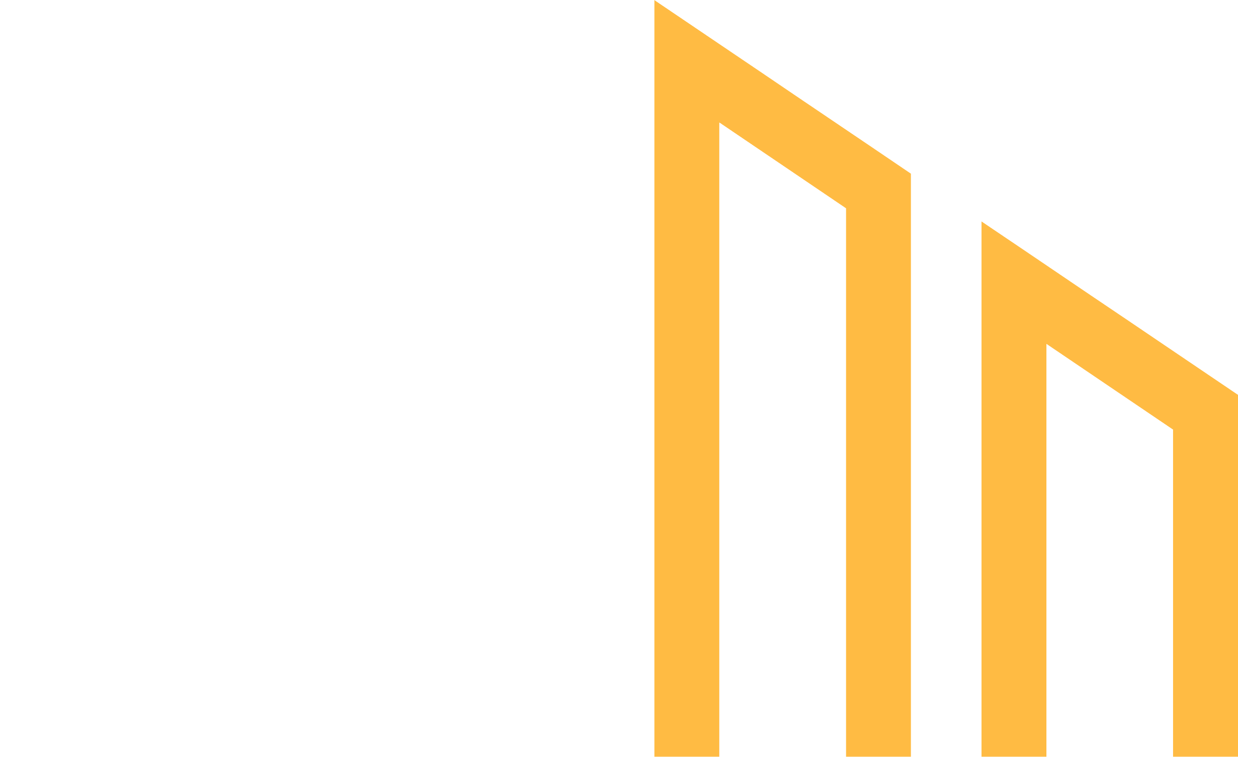 Graphic of a house with a white facade and black windows on the left, and a series of orange and black buildings on the right, illustrating real estate or housing concepts.