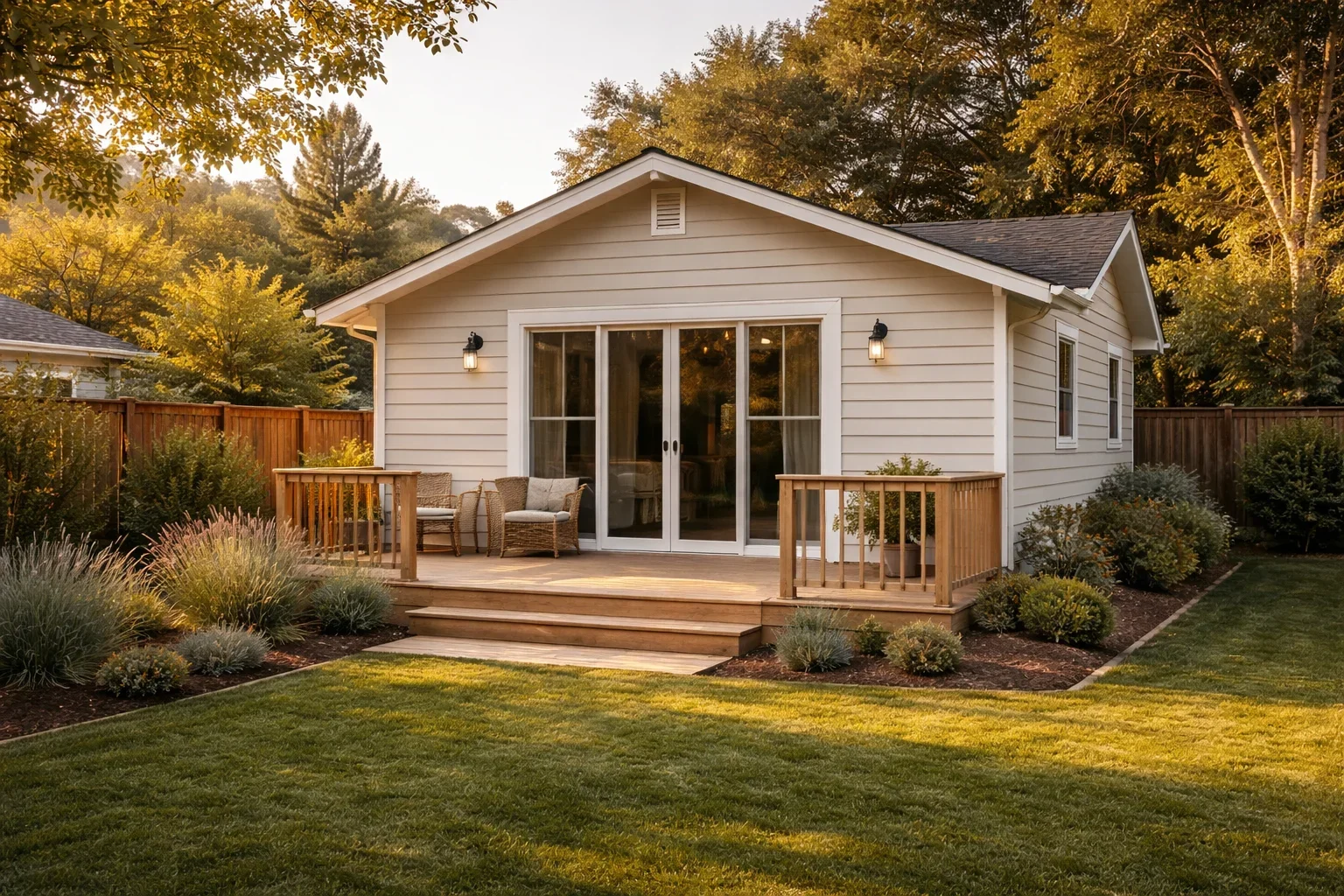 Backyard Ranch style ADU with horizontal siding