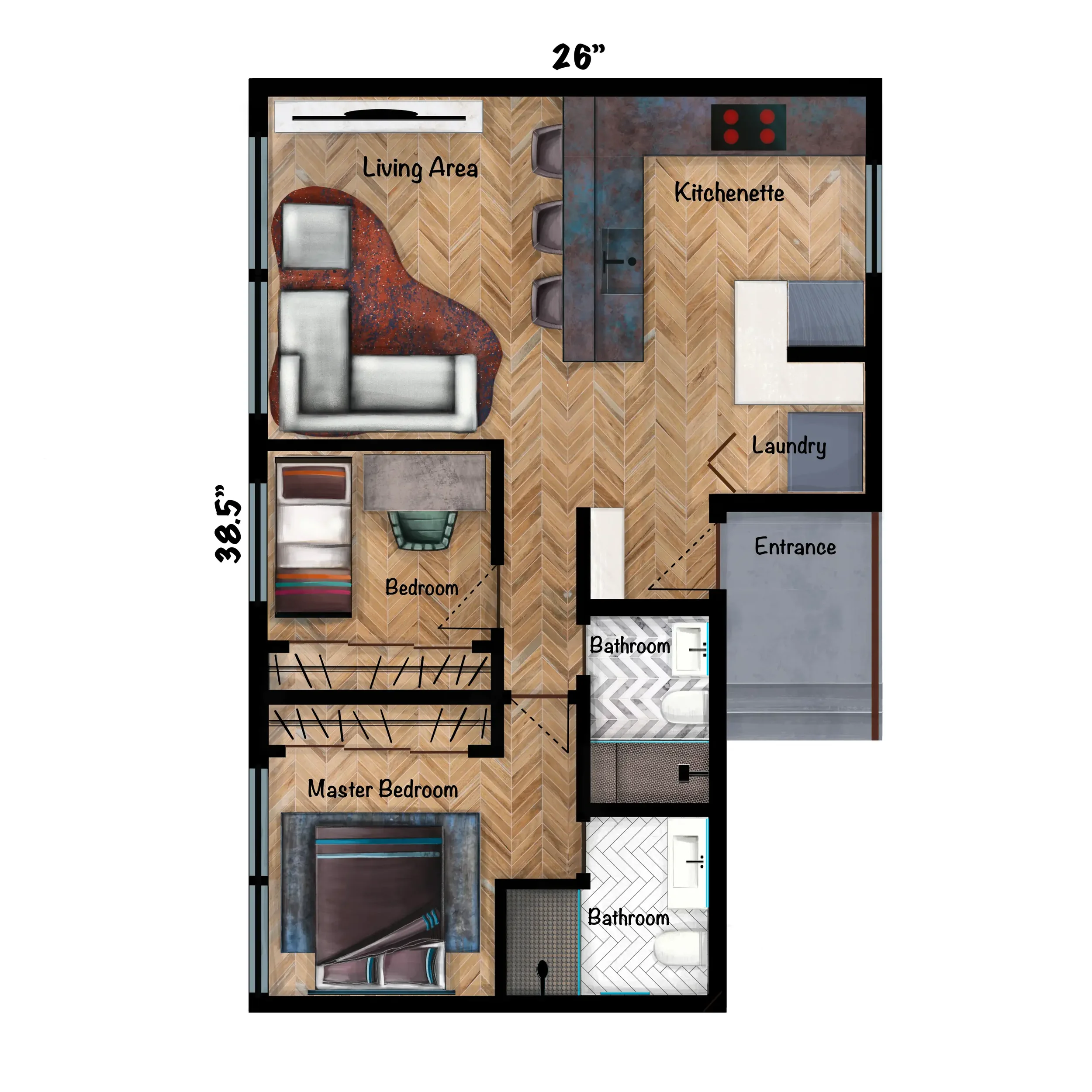 1000 sq. ft. ADU floor Plan