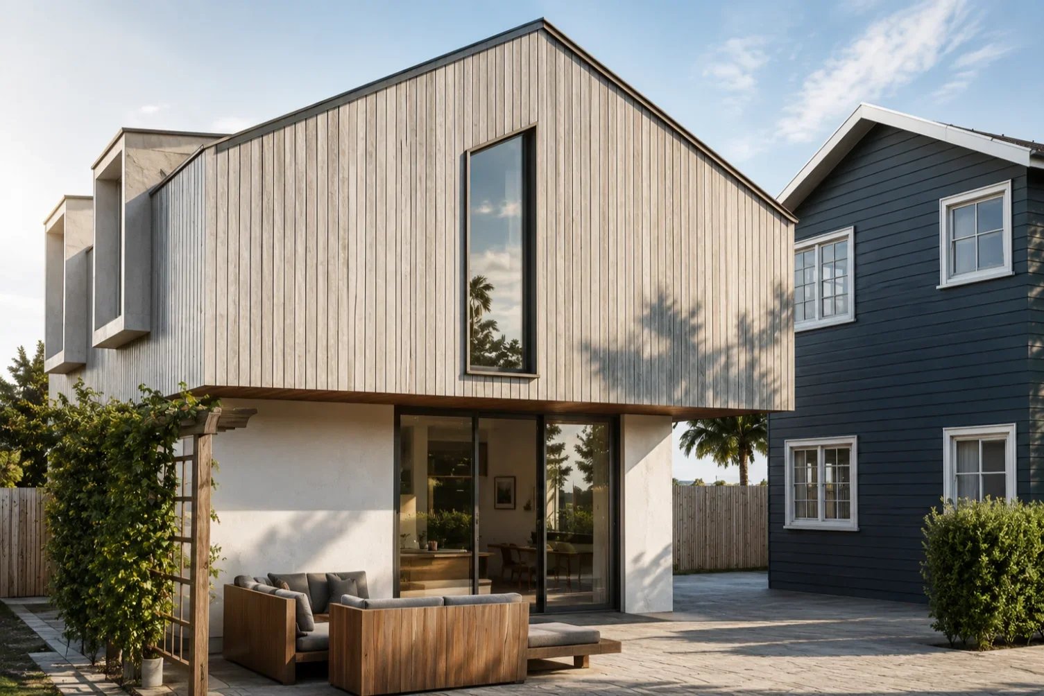 Modern Guest House. Exterior Perspective.webp