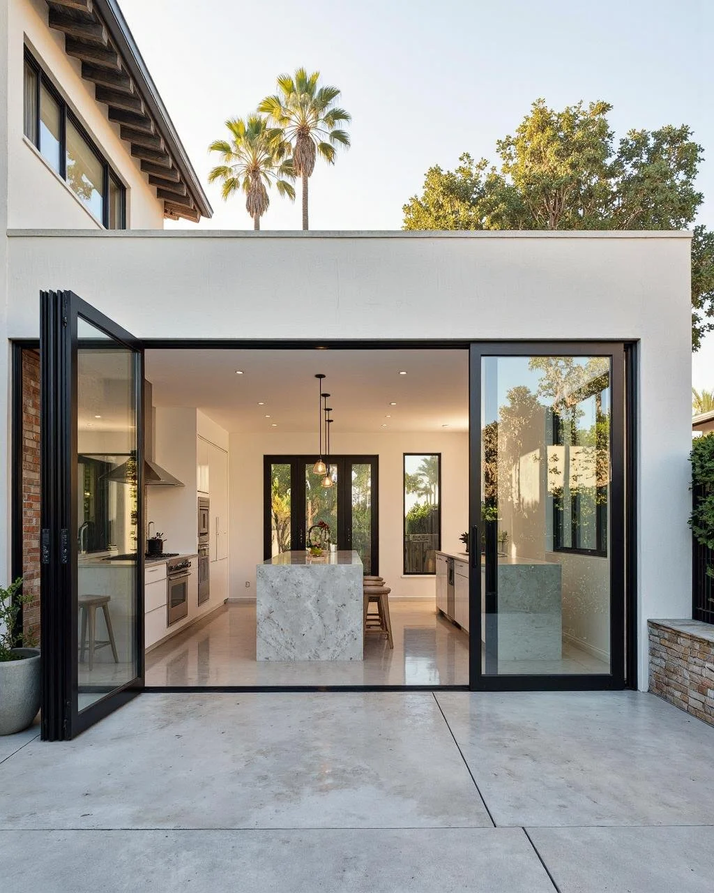 White stucco JADU attached to white stucco house