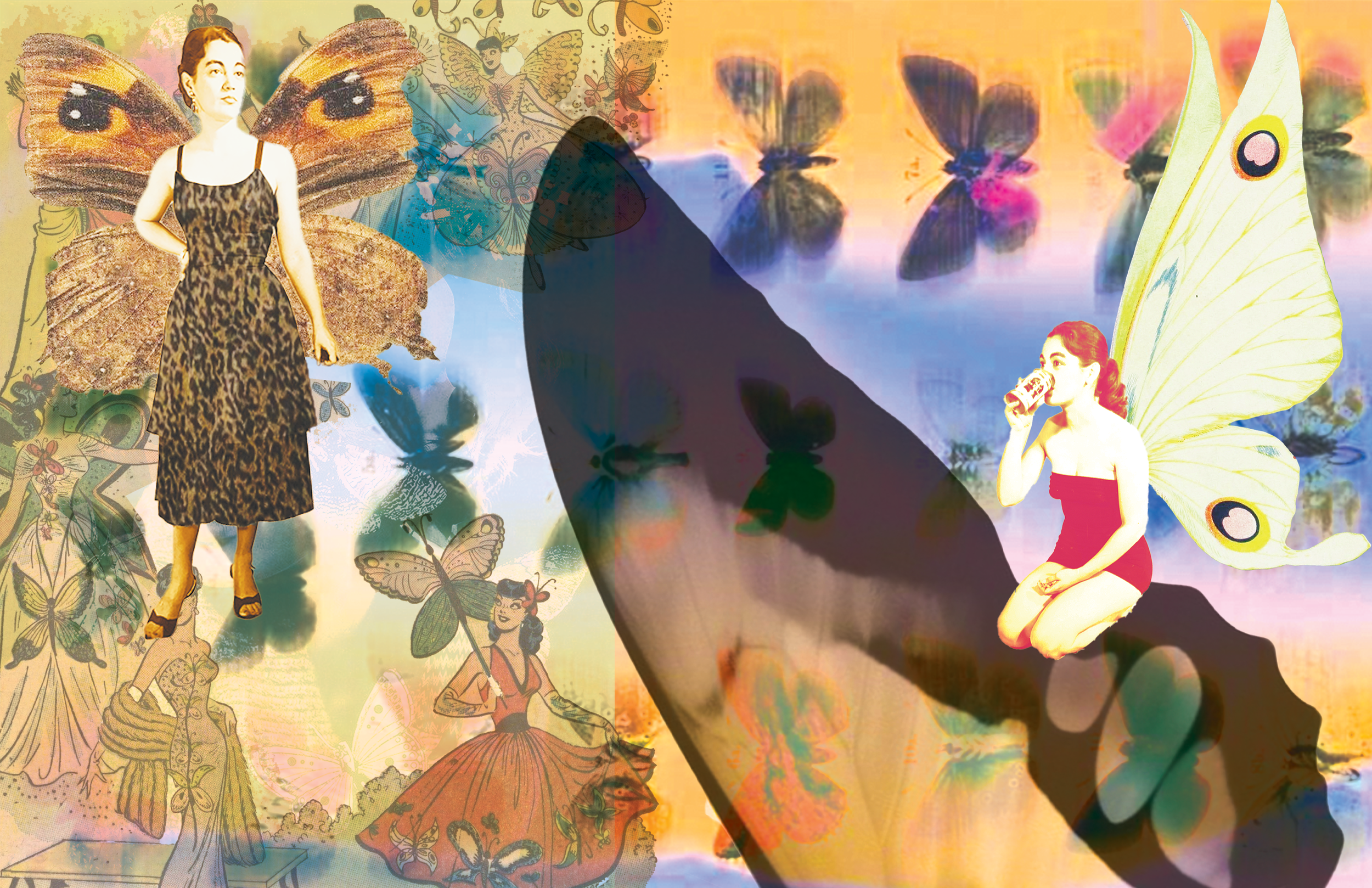 Collage using manipulated old family photographs and pieces of online images