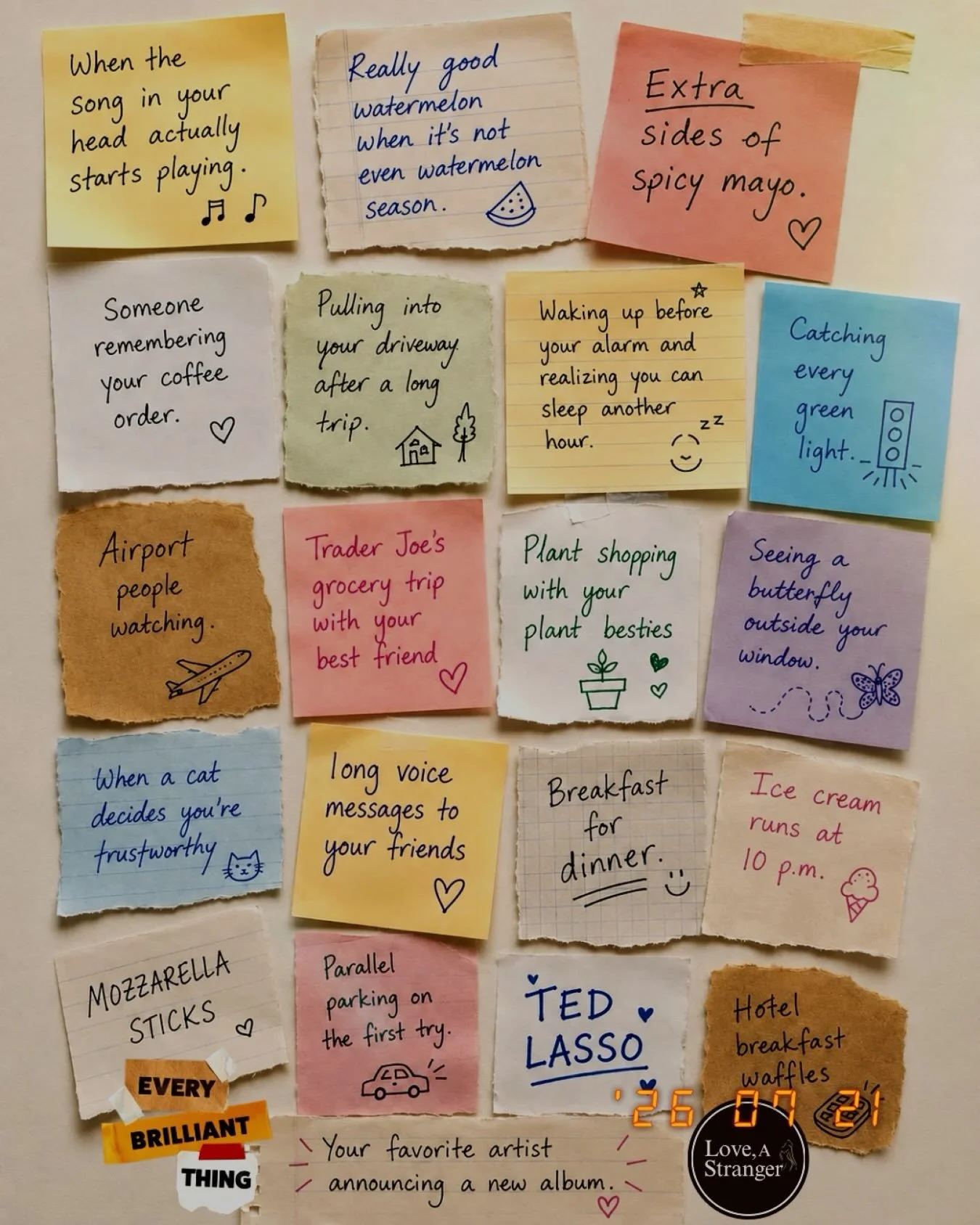 There are some stories that stay with you long after they&rsquo;re over.

Every Brilliant Thing is one of them.

The Love, A Stranger team was deeply inspired by the book, and many of our volunteers were lucky enough to experience Daniel, Mariska, an