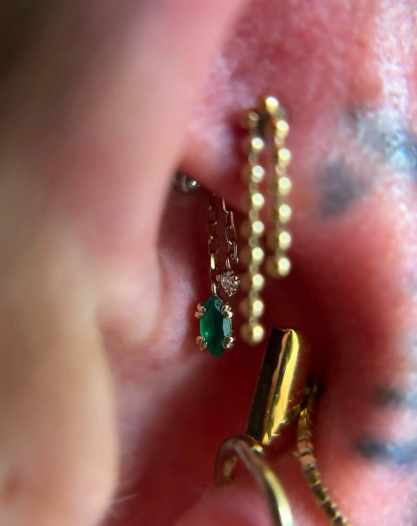 A hidden rook may look effortless&hellip; but nope.
Tight anatomy, precise angles, and zero room for shortcuts.
This one turned out chef&rsquo;s kiss with the Georgia chain charm by @modernmoodbodyjewelry and I&rsquo;m still obsessed!✨

💎 Green chal