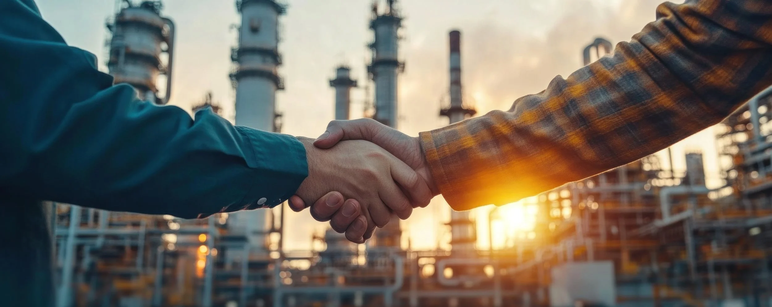 Engineering Partners Shaking Hands at a Processing Plant