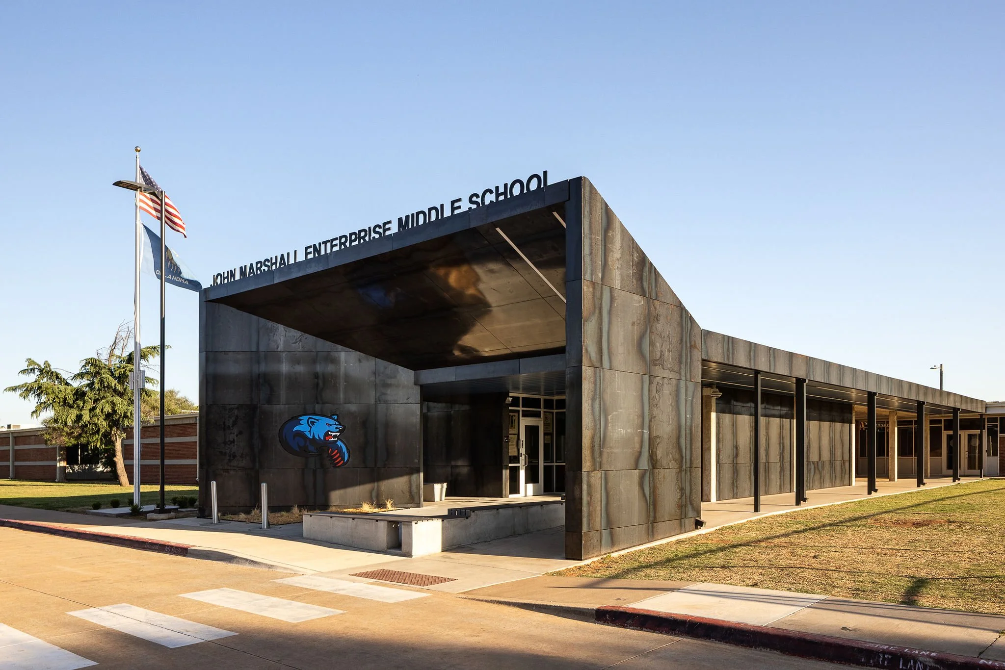 Completed entrance at John Marshall Enterprise Middle School in Oklahoma City