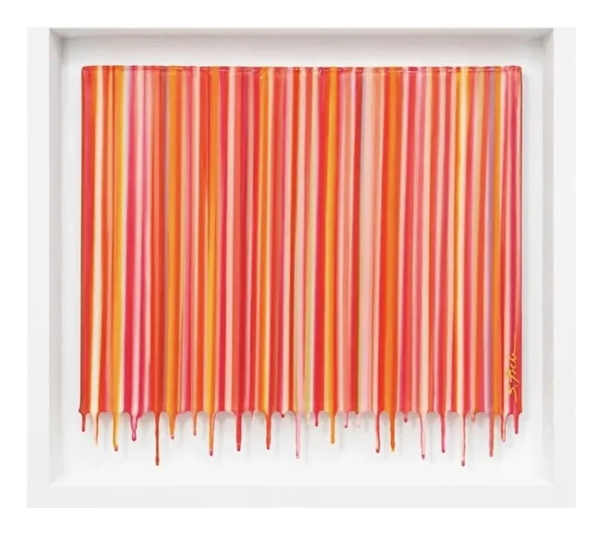 "Pink Gravity" Mixed media, framed 21.5 × 23 in