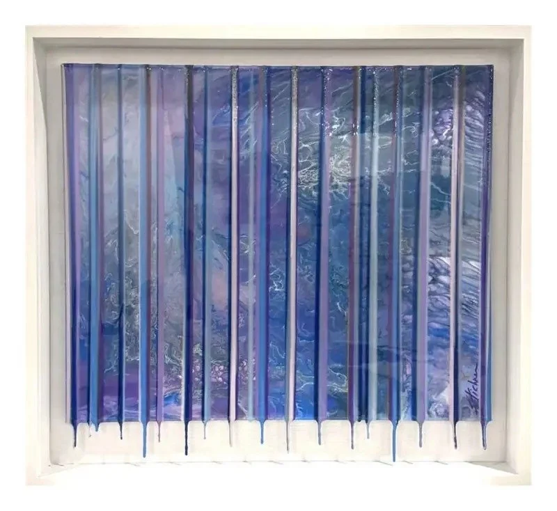 "Blue Thunder" Mixed media, framed 25 × 27 in