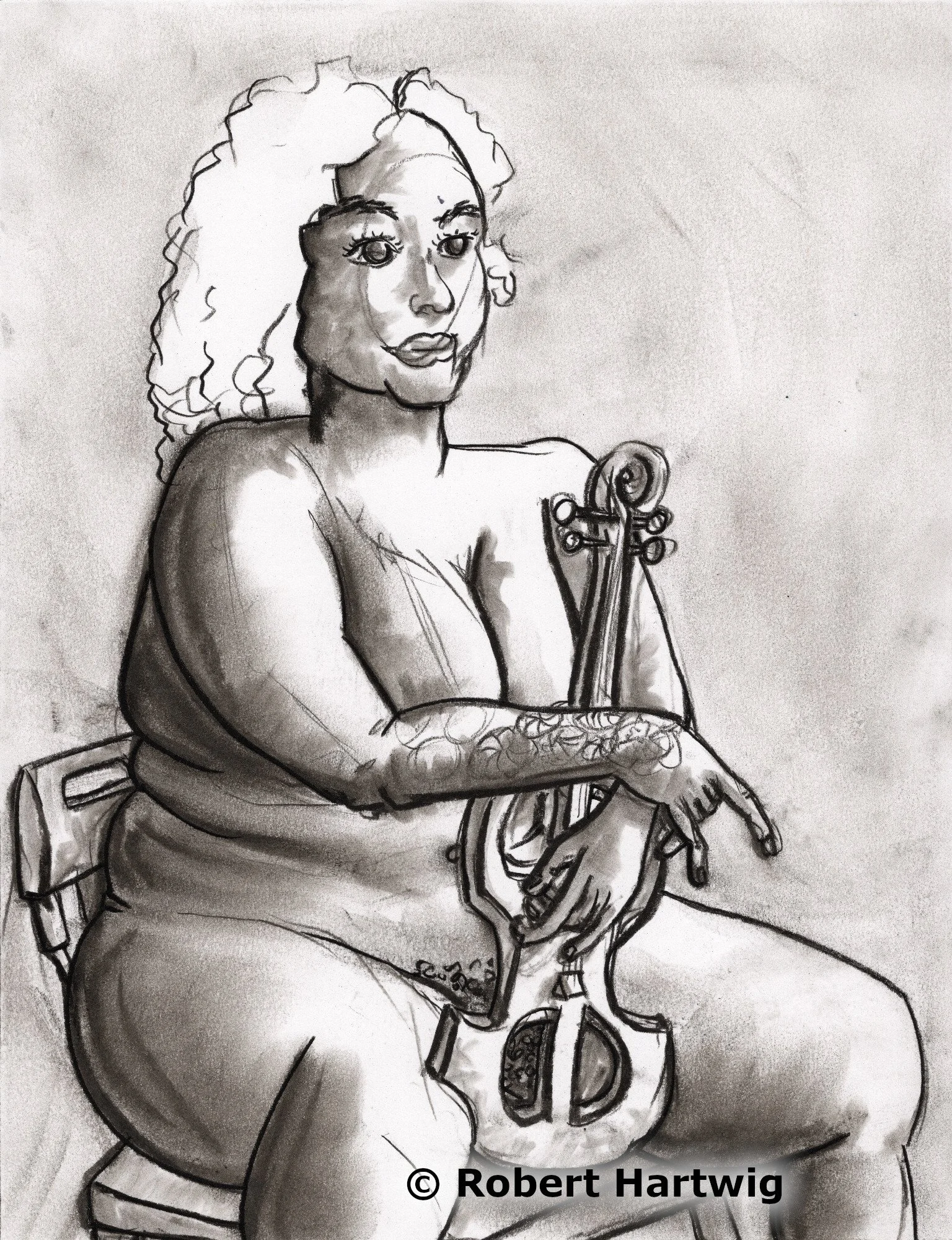 Model: Perla --- Title: My Art is My Passion --- Year: 2024 --- Medium: charcoal