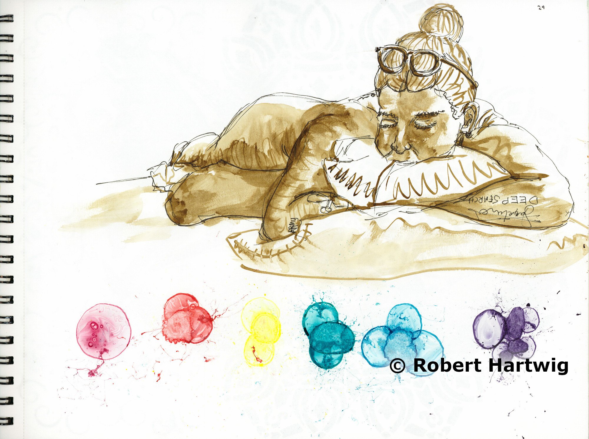 Model: Julia --- Title: Dreaming in Color --- Year: 2025 --- Medium: pen, acrylic ink