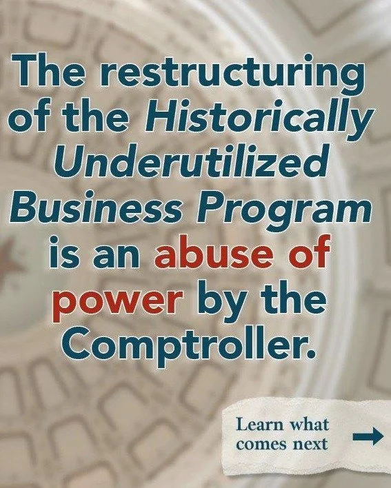 Last December, the acting Comptroller unilaterally ended a program created by the #txlege to expand access to state contracting opportunities for small businesses. Now, those businesses are fighting back in court. Here's what you need to know.