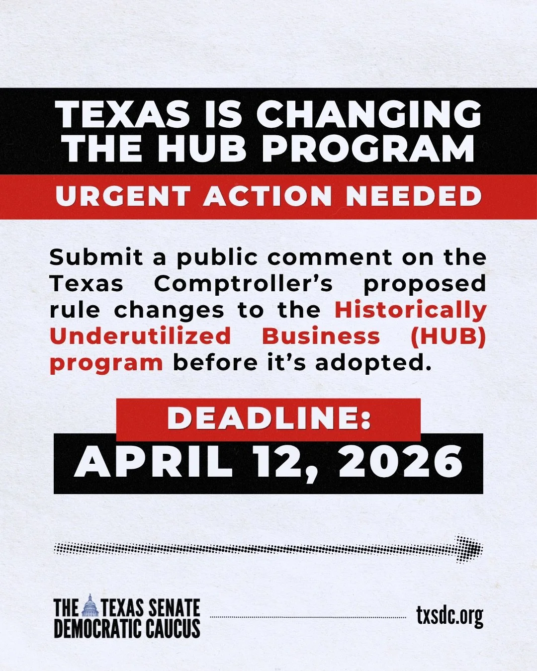 The Comptroller&rsquo;s office is taking public comment on proposed rules that will drastically change how the state supports historically underutilized businesses. This is a chance for business owners and Texans to give feedback on the record.
&nbsp