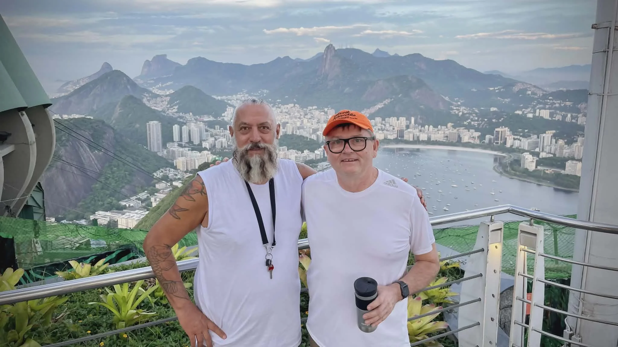 Joe and John posing in Brazil during a filming shoot