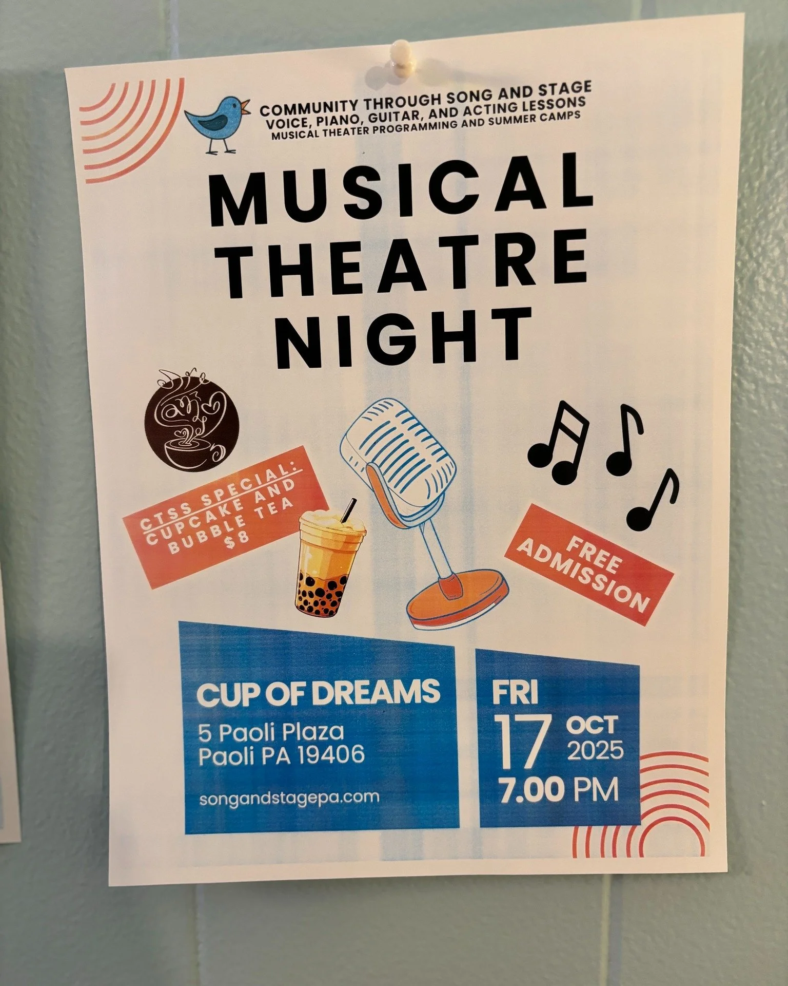 🎤 Tonight&rsquo;s the Night!

Join us as CTSS singers perform live at Cup of Dreams (Paoli Village Shoppes) from 7:00&ndash;8:00 PM tonight! 🎶

We&rsquo;re so excited to kick off what we hope will become a recurring community tradition of monthly p