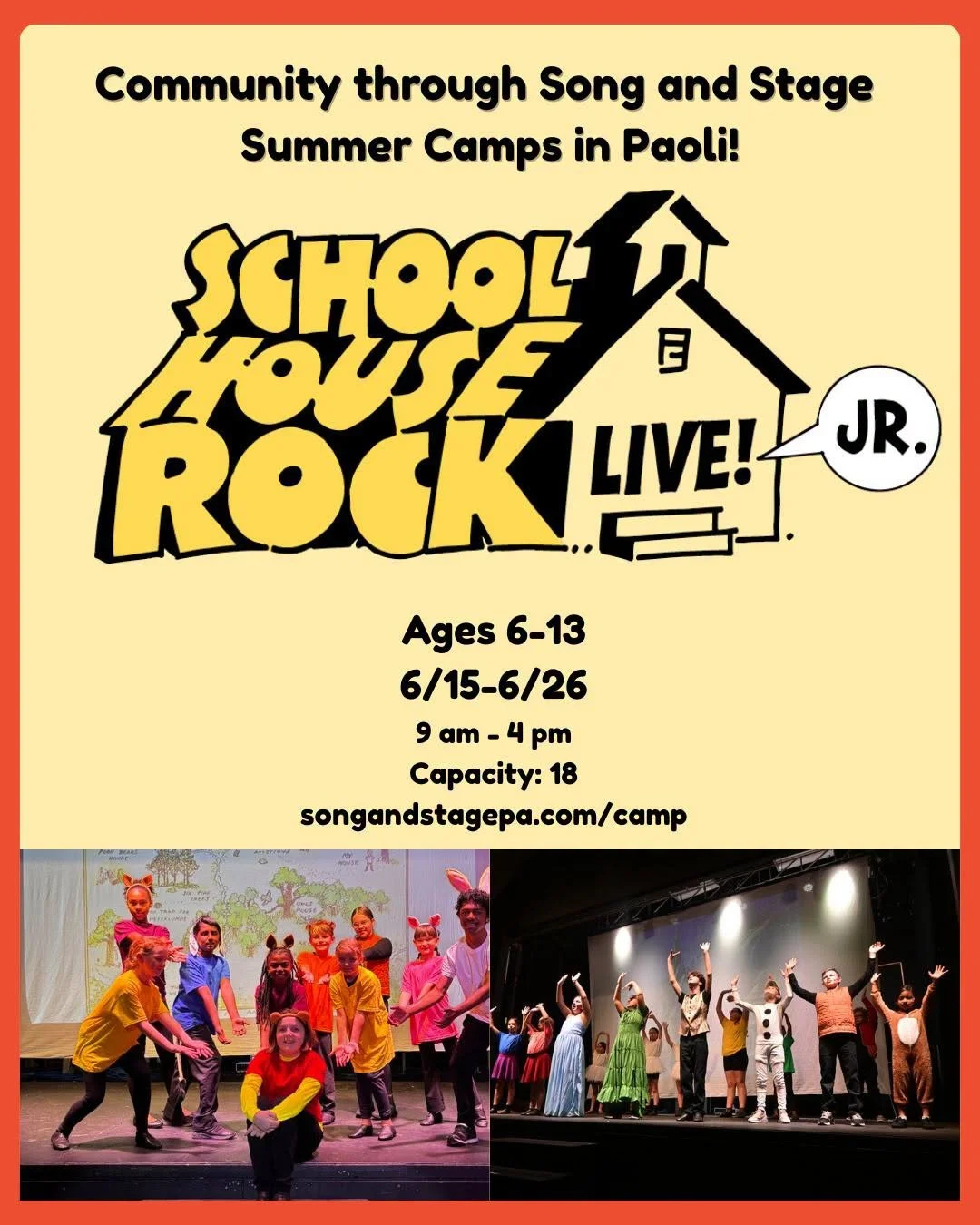 🎭☀️ Summer at Community Through Song and Stage! ☀️🎭

2026 summer program opportunities in our Paoli studio for performers who want to grow, create, and shine on stage.

🎶 School House Rock Live! Jr.
📅 June 15&ndash;26
👧 Ages 6&ndash;13
🕘 Full-d