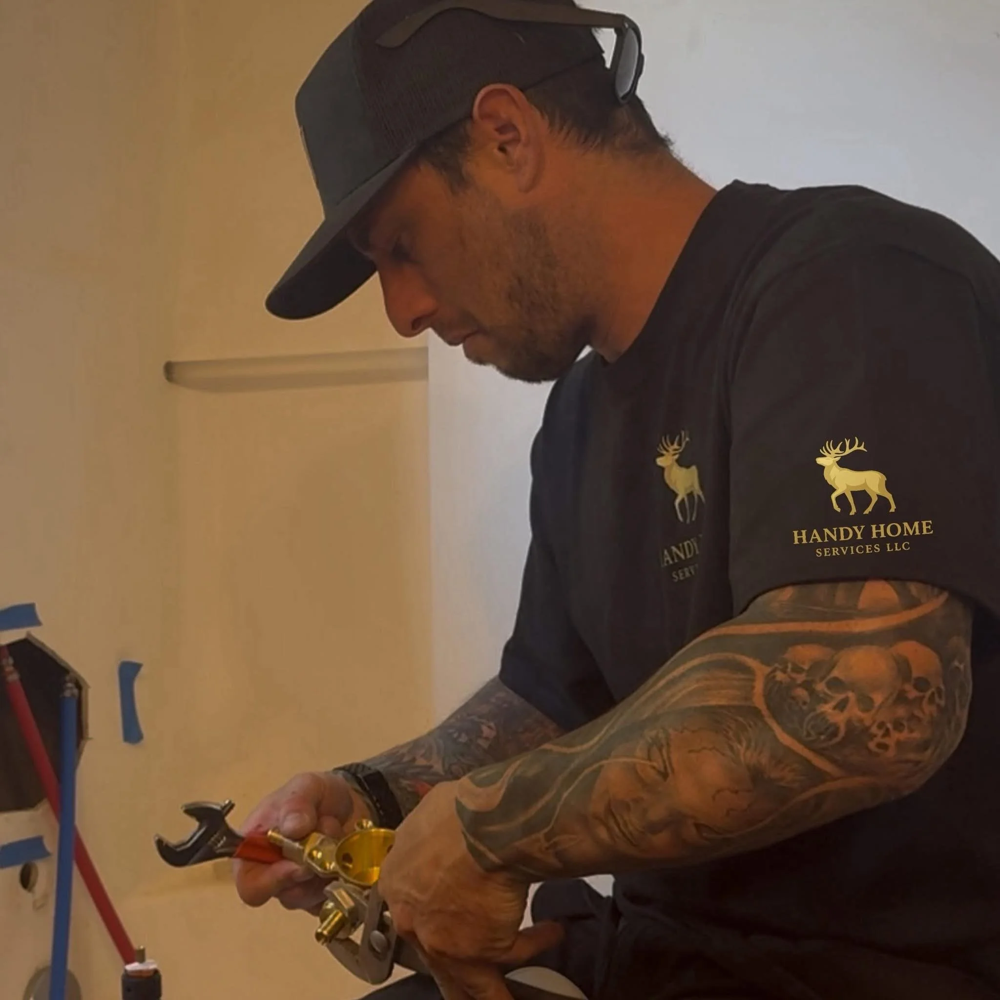 Handyman working in a bathroom