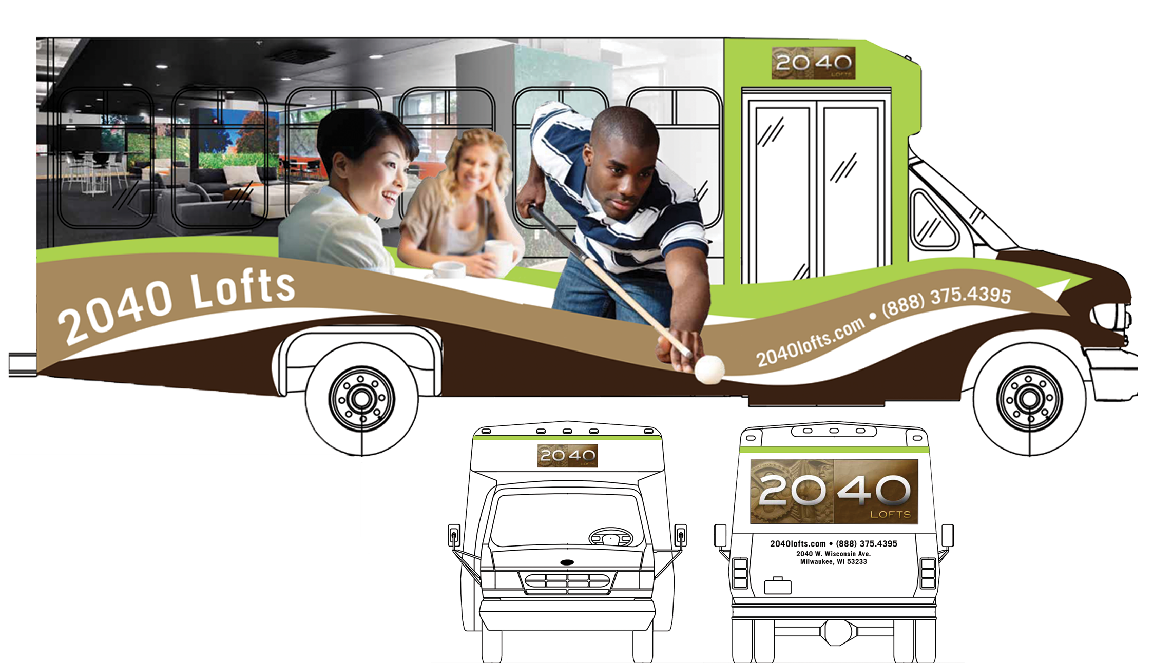 Bus wrap design for student housing campaign