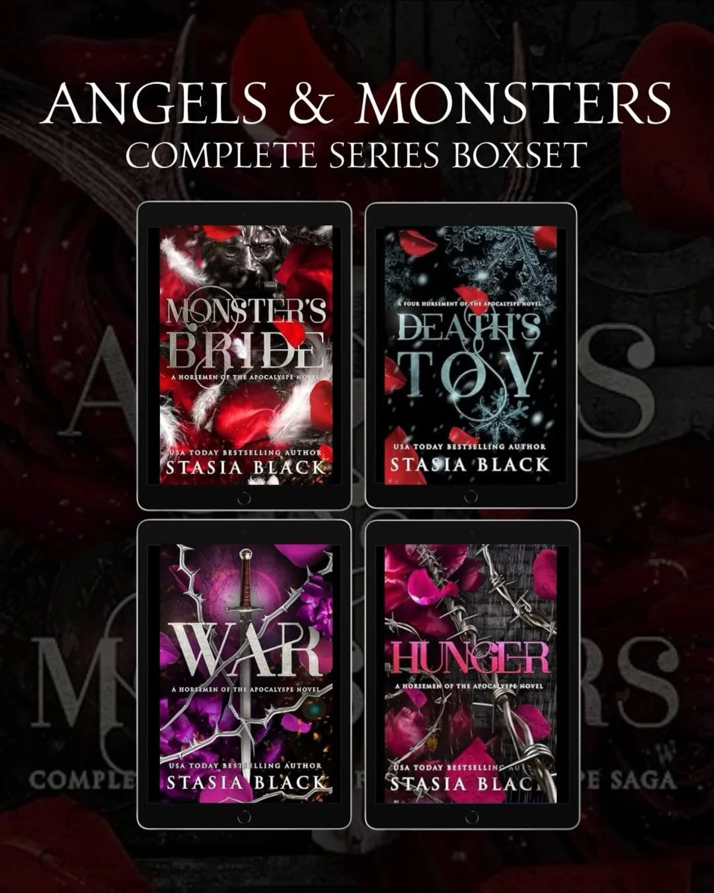 Four immortal brothers once ruled the world as the Four Horsemen of the Apocalypse.

Now&mdash;scattered, imprisoned, long thought dead&mdash;these lonely and monstrous gods rouse from the shadows to take brides and return to the world they had forsa