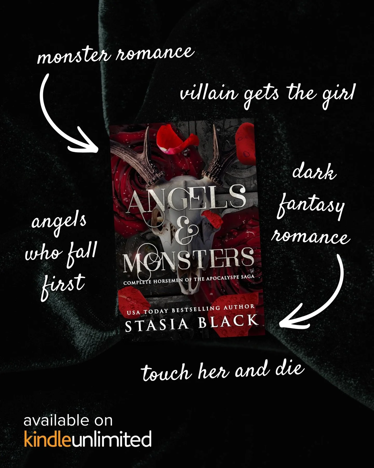 I am the first Horseman of the Apocalypse.
Once, my brothers and I brought the world to its knees. Now they are chained in the deepest dungeon&mdash;or worse.
I am alone.

&hellip;Until she appears. A fragile human, kneeling at my feet. Begging for m