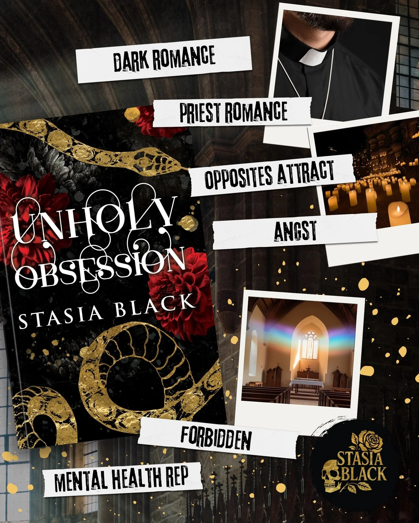 A dark priest romance that will tempt your soul and test your limits! ✝️👀

Unholy Obsession is out now on KU, e-book, audiobook, paperback. Read it today and thank me later 💋

#priestromance #fobiddenromance 
#darkromance #tabooromance #stasiablack