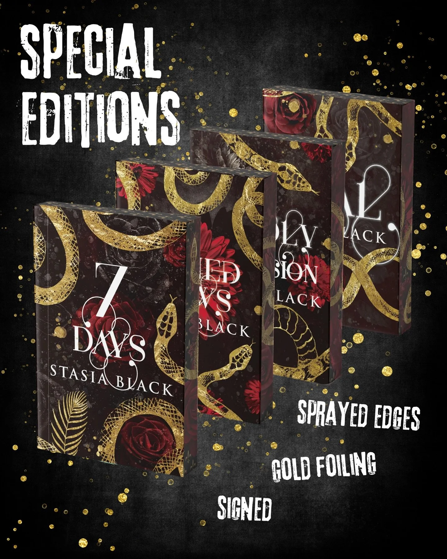 Special Editions available now on my website!

🌹signed special editions
🌹sprayed edges
🌹gold foiled
🌹Carnal Games series bundle and individual books available 
🌹also: direct audiobooks right from me

Shop now: www.stasiablack.com

#darkromance #