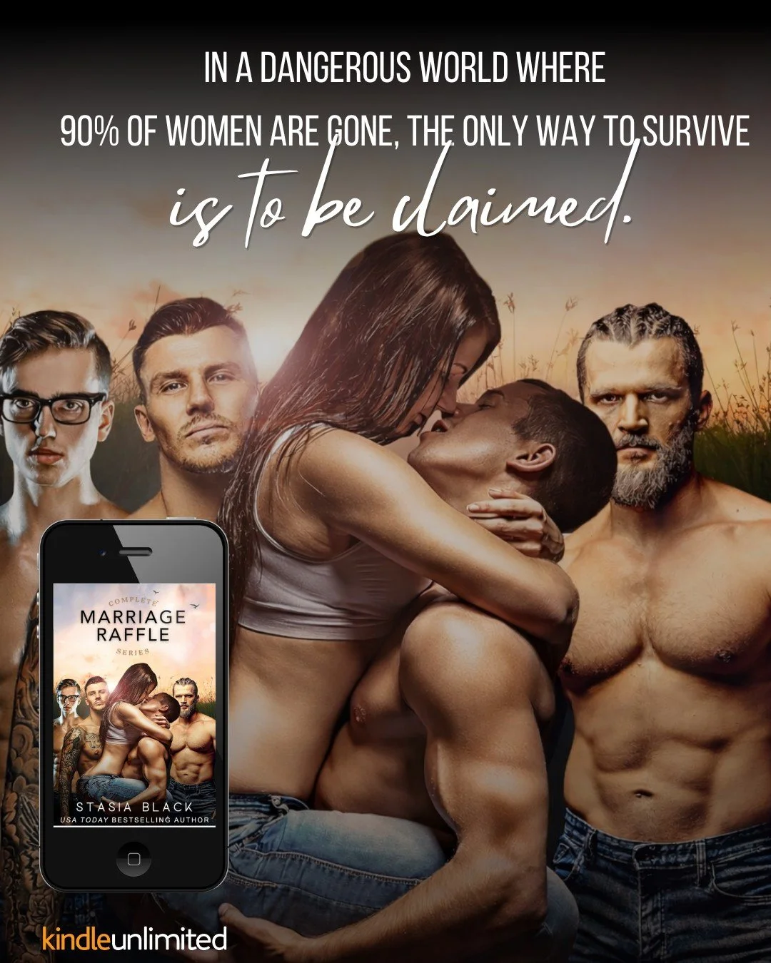 It&rsquo;s the law.
Welcome to the apocalypse.
I&rsquo;m about to lose my virginity to five men.
I could call these men many things.
A bunch of strangers. Kidnappers.
But husbands?
That will take some getting used to.
I hate them.
Even though they pr