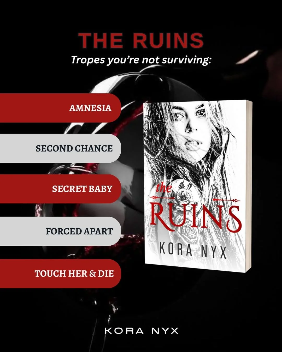 If these tropes own you a little, The Ruins is probably about to ruin your life. 🖤
Amnesia. Second chance. Secret baby. Forced apart. Touch her &amp; die.

Harper and Caleb&rsquo;s story is far from over&hellip; and this time, it&rsquo;s messier, sh