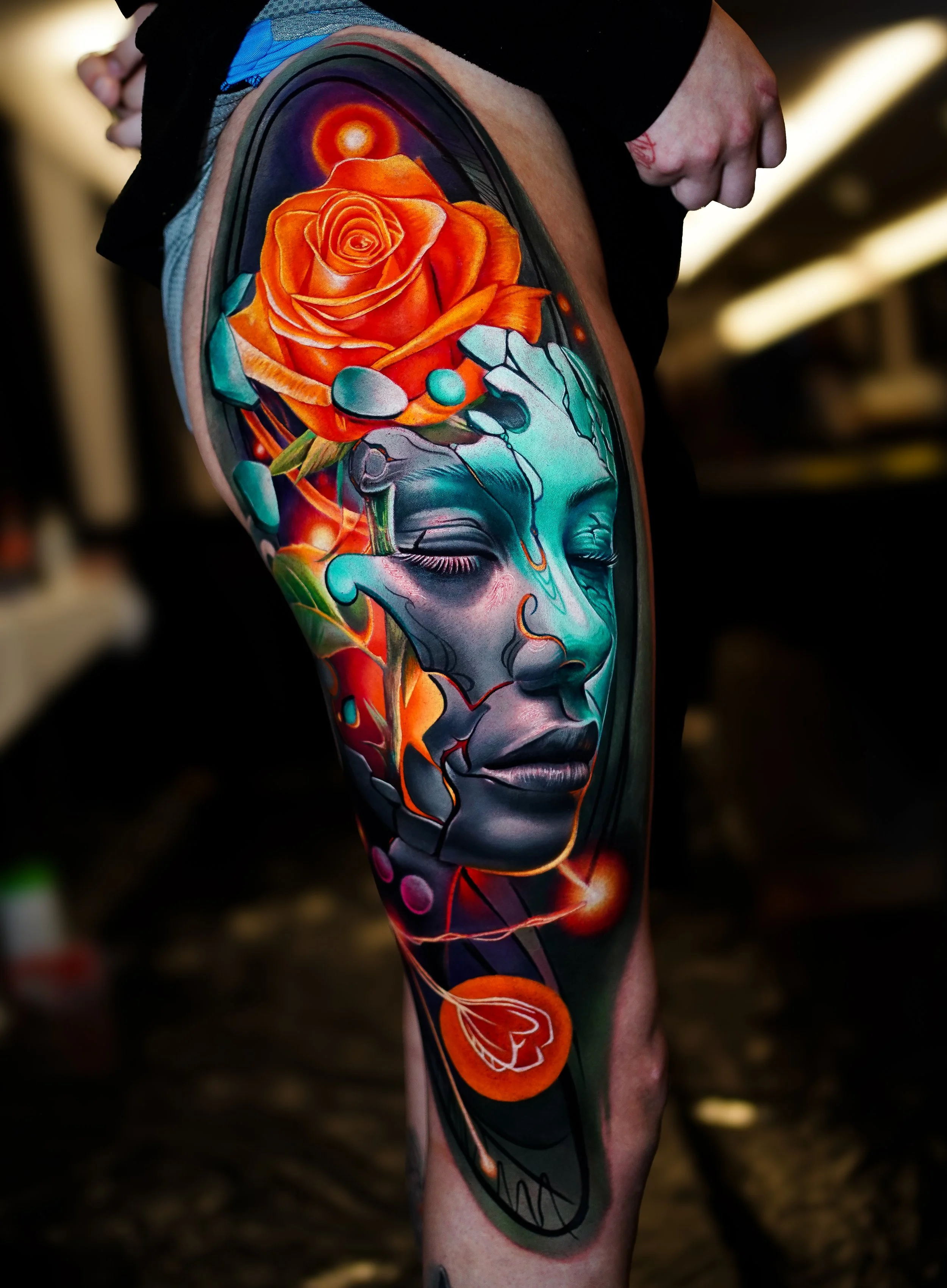 Surrealistic Woman Portrait Tattoo - Full Color
