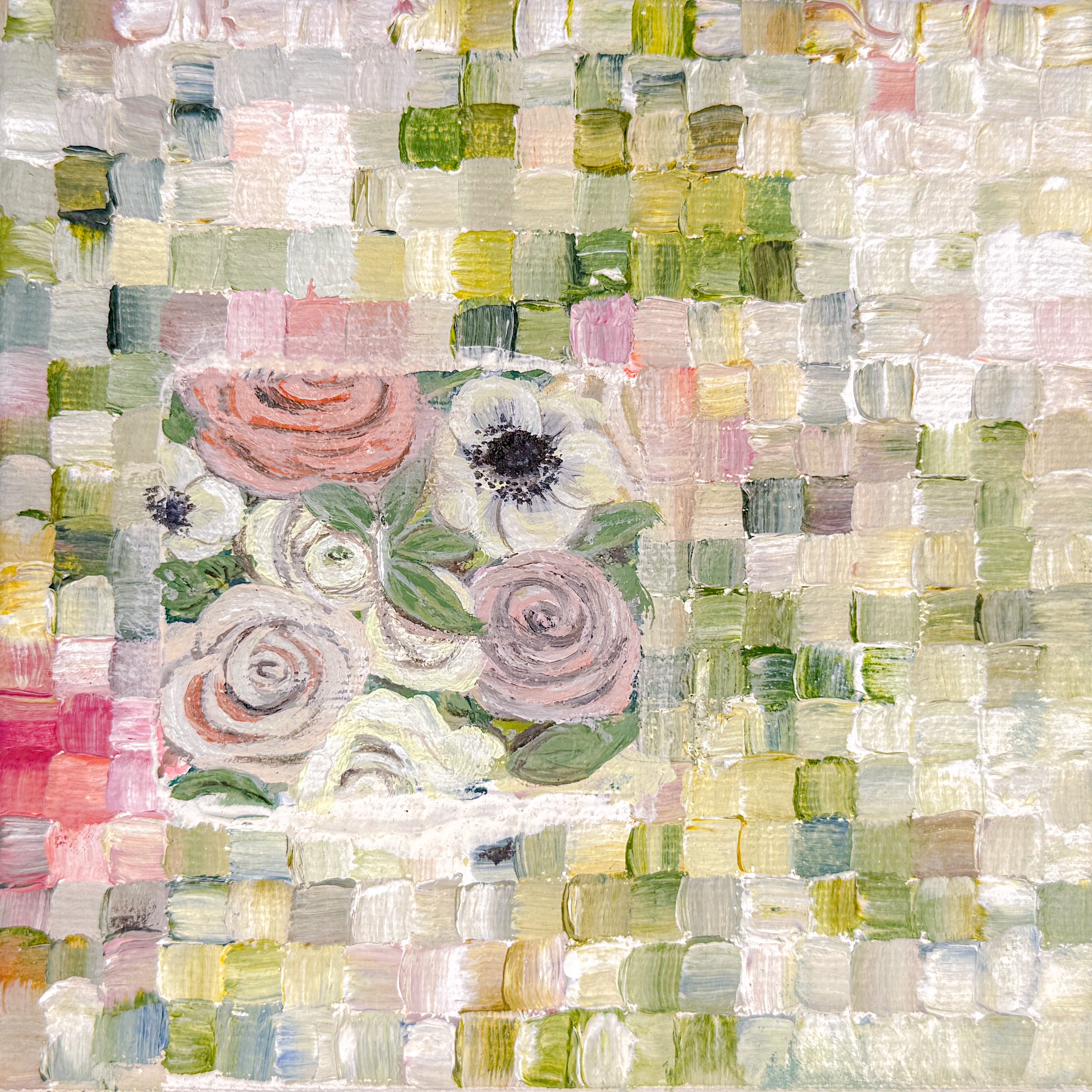 Pixels & Peonies | Oil on Canvas | 5 x 5 inches