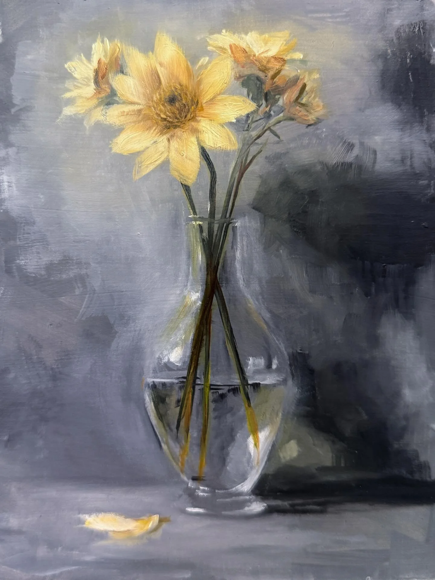 Floral Study No. 11 &mdash; Series II: Elegy
Oil on hardboard &bull; 6 &times; 8 in &bull; January 2026

By Jennifer Parisi
Artist &amp; Designer &bull; California, USA
View the gallery &bull; Reserve the original &bull; Collect limited edition print