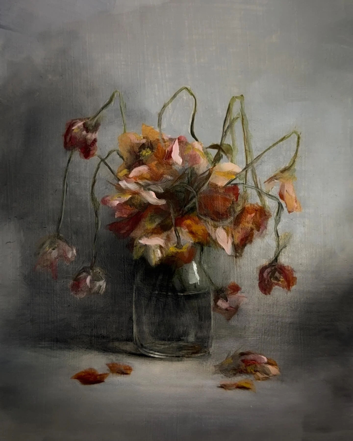 Floral Study No. 15 &mdash; Series II: Elegy
Oil on hardboard &bull; 6 &times; 8 in &bull; March 2026

By Jennifer Parisi
&hearts;︎ Link in bio

Thank you for supporting my work 🫶🏻
xo, Jenn

#floralart #oilpainting #contemporaryart #stilllife #mome